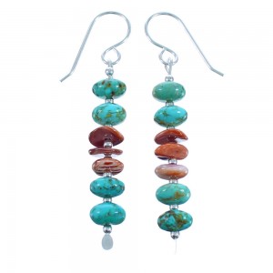 Turquoise And Oyster Shell Authentic Sterling Silver Bead Hook Dangle Earrings BX115902