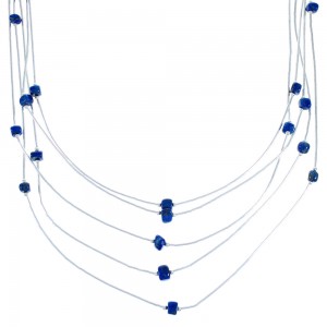 Lapis 5-Strand Liquid Silver Bead Necklace BX116232