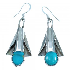 Sterling Silver Turquoise Squash Blossom Hook Dangle Earrings ZX116335