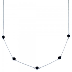 Onyx Liquid Silver Bead Necklace DX117184