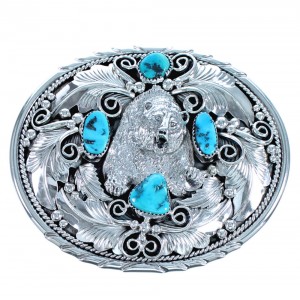 Sterling Silver Turquoise Bear Navajo Belt Buckle ZX117144