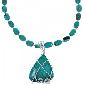 Southwestern Sterling Silver Turquoise Bead Necklace And Pendant Set DX117635