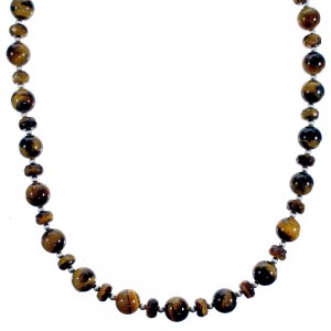 Southwest Tiger Eye Sterling Silver Bead Necklace DX117344