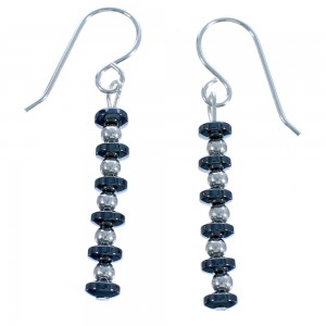 Sterling Silver Hematite Bead Hook Dangle Earrings DX117358