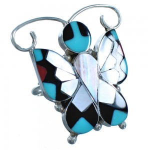 Genuine Sterling Silver Zuni Butterfly Multicolor Ring Size 6, 7, 8 CS117658