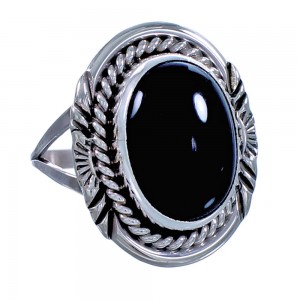 Sterling Silver American Indian Onyx Ring Size 9 CS117663