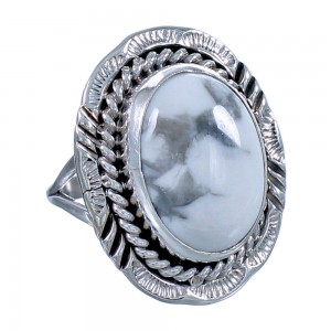 Genuine American Indian Sterling Silver Howlite Ring Size 9 CS117677
