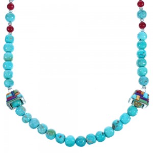 Sterling Silver Multicolor Inlay Bead Necklace CS117789