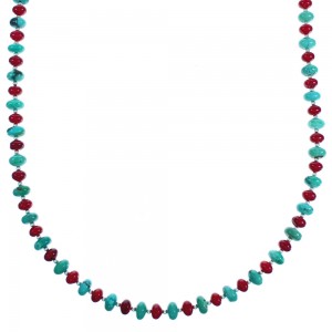 Turquoise and Coral Authentic Sterling Silver Bead Necklace DX117707