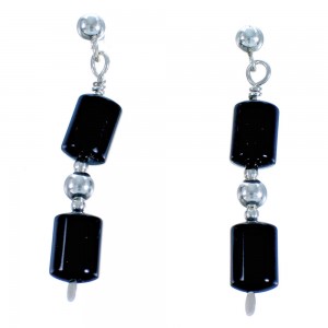 Genuine Sterling Silver Onyx Bead Post Dangle Earrings DX117762