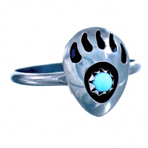 Turquoise And Sterling Silver Native American Bear Paw Ring Size 6-3/4 RX117726