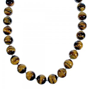 Sterling Silver Tiger Eye Southwestern Bead Necklace RX117834