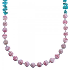 Turquoise Rhodochrosite Authentic Sterling Silver Bead Necklace RX117847