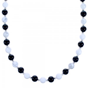 Southwest Howlite and Onyx Sterling Silver Bead Necklace DX117795