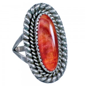 Native American Authentic Red Oyster Shell Sterling Silver Ring Size 8 CS118092