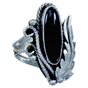 Onyx Navajo Genuine Sterling Silver Scalloped Leaf Ring Size 5-1/2 RX119000