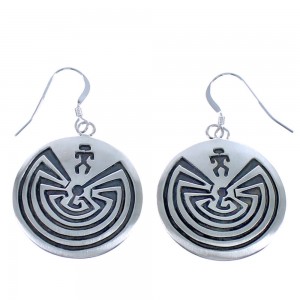 Navajo Man In A Maze Genuine Sterling Silver Hook Dangle Earrings CB118594