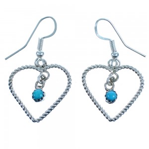 Turquoise Twisted Sterling Silver Heart Navajo Hook Dangle Earrings CB118446