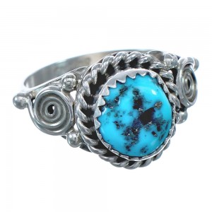 American Indian Authentic Twisted Sterling Silver Turquoise Ring Size 8-1/4 BX119287