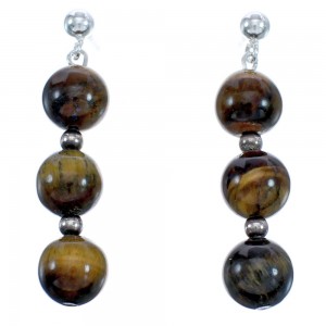 Tiger Eye Southwest Sterling Silver Bead Post Dangle Earrings BX119766