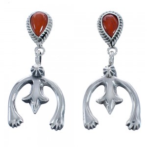 Sterling Silver Naja Navajo Coral Post Dangle Earrings BX119037