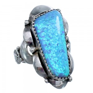 American Indian Sterling Silver Blue Opal Ring Size 7 RX119237
