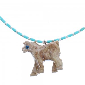 Sterling Silver Turquoise Bead Horse Pendant Necklace BX120721