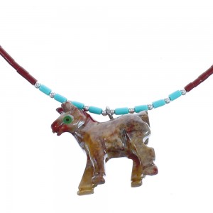 Southwestern Genuine Sterling Silver Multicolor Bead Horse Necklace BX120726