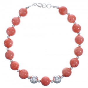 Southwestern Genuine Sterling Silver Pink Coral Bead Bracelet BX120705