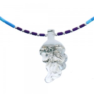 Denim Lapis And Sugilite Southwestern Sterling Silver Leaf Bead Necklace BX120847