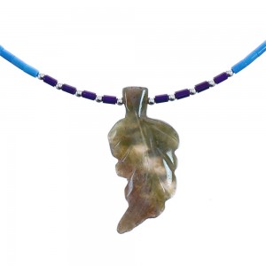 Denim Lapis And Sugilite Southwestern Authentic Sterling Silver Leaf Bead Necklace BX120848