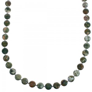 Sterling Silver Southwest Green Jasper Bead Necklace BX119921