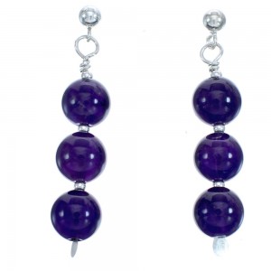 Sterling Silver Amethyst Bead Post Dangle Earrings BX120567