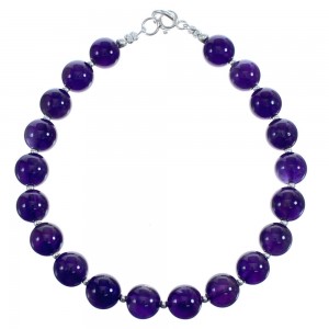 Southwest Sterling Silver Amethyst Bead Bracelet BX120572