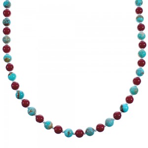 Southwestern Sterling Silver Turquoise Coral Bead Necklace BX120501