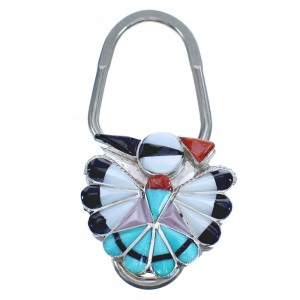 Zuni Genuine Sterling Silver Multicolor Thunderbird Key Chain BX120452