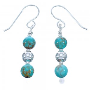 Southwest Genuine Sterling Silver Turquoise Bead Hook Dangle Earrings BX120494