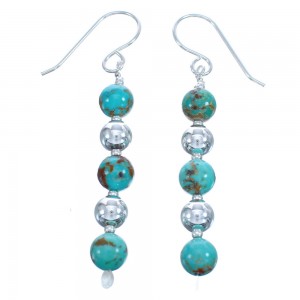 Authentic Southwest Turquoise Sterling Silver Bead Hook Earrings BX120497