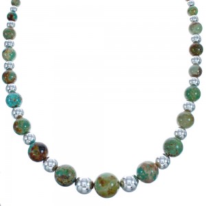 Graduating Kingman Turquoise And Genuine Sterling Silver Southwest Bead Necklace BX120252
