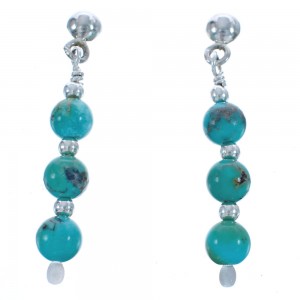 Southwestern Turquoise Sterling Silver Bead Post Dangle Earrings BX120605