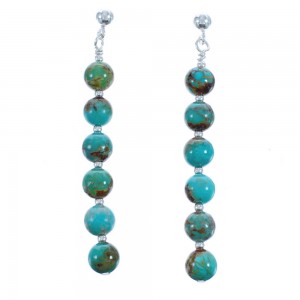 Genuine Turquoise Sterling Silver Bead Post Dangle Earrings BX120607