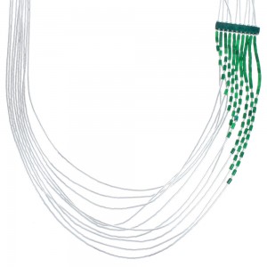 Malachite Heishi Liquid Silver Waterfall Hand Strung Necklace BX120682