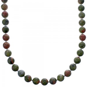 Unakite Sterling Silver Bead Necklace KX121085
