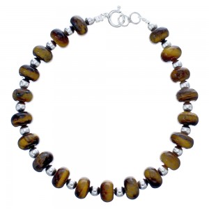 Tiger Eye Sterling Silver Bead Bracelet KX121090