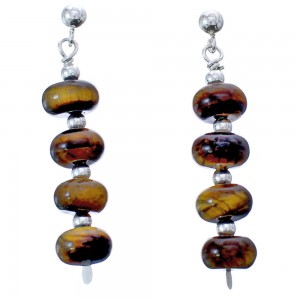 Sterling Silver Tiger Eye Bead Post Dangle Earrings KX121091