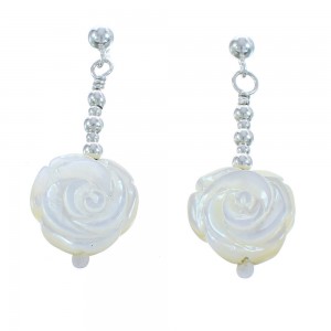 Mother of Pearl Flower Sterling Silver Bead Post Dangle Earrings KX120946