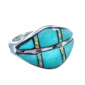 Turquoise and Opal Sterling Silver Ring Size 8-3/4 KX120964