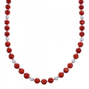 Coral and Sterling Silver Bead Southwest Necklace KX120965