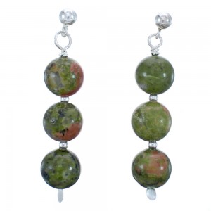 Sterling Silver Unakite Bead Post Dangle Earrings KX120904