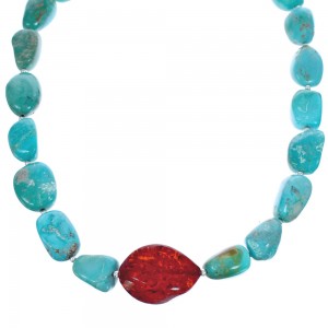 Sterling Silver Turquoise and Amber Bead Necklace KX120915